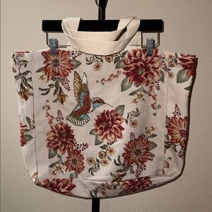 NWOT Unbranded Reusable & Durable Canvas Tote Bag Beaded Hummingbird Floral